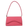 Pink matte leather shoulder bag with curved layered flap and golden metal buckles - Rose Pink