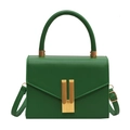 Chic green flap shoulder bag with gold rectangular buckle and arched top handle - Green