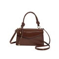 Brown pleated glossy faux leather handbag with knot handle and adjustable strap for women - Brown