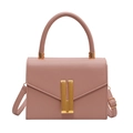 Pink litchi texture crossbody bag with gold metallic buckle and tubular handle - Pink