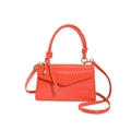 Vibrant orange-red small square bag with vertical water ripple texture and round handle - Orange