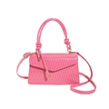 Pink crossbody bag with pleated glossy leather texture and double knotted handles - Pink