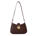 Minimalist vintage brown underarm bag with a large golden square buckle and thin strap - Brown
