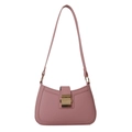 Sac à bandoulière en cuir rose vintage minimaliste avec une boucle carrée en or brossé - Rose