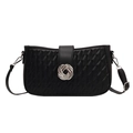 Classic black quilted shoulder bag with a silver round buckle and adjustable strap - Black