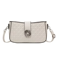 Modern white quilted shoulder bag with silver metallic buckle and black edge detail - Off White