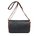 Vintage cylinder crossbody bag with blue geometric pattern and brown shoulder strap - Black