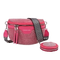 Sparkly rose pink rhinestone waist bag with chevron strap and matching mini coin purse - Rose Red