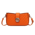 Quilted bright orange crossbody bag with silver twist metal lock and adjustable strap - Orange