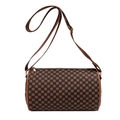 Vintage cylinder shoulder bag in dark brown with geometric print and gold zipper - Brown
