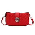 Red quilted leather handbag with silver spiral twist lock and adjustable shoulder strap - Burgundy