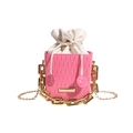 Pink pleated bucket bag with cream drawstring pouch and chunky gold chain strap - Pink