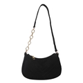 Minimalist black V-quilted shoulder bag with gold chain strap on white background - Black