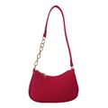 Deep red V-quilted shoulder bag with gold chain strap and smooth velvet finish - Rose Pink