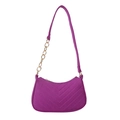 Purple faux suede underarm bag with chevron quilting and golden chain strap detail - Purple