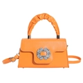 Bright orange crossbody bag with ruched cloud handle and large rhinestone buckle - Orange