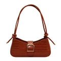 Braune Baguette-Tasche mit Krokomuster, schicker Goldschnalle und modischem Schultergurt - Braun