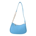 Sac hobo bleu ciel matelassé avec motif en V et élégante bandoulière chaîne dorée - Bleu lac