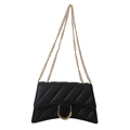 Sac bandoulière minimaliste noir matelassé avec chaîne et boucle dorée en forme de D - Noir