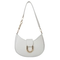 White minimalist crescent shoulder bag with smooth faux leather and gold D-ring hardware - White
