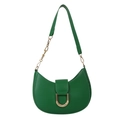 Minimalist emerald green crescent shoulder bag with golden D-ring and chain strap - Green