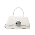Witte crossbodytas met krokodillenpatroon, golvende bodem en zilveren sluiting - Wit