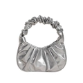Chic silver metallic ruched cloud bag with pleated handle for a modern stylish look - Silver