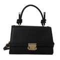 Minimalist black crocodile embossed crossbody bag with gold buckle and knotted top handle - Black