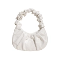 White ruched faux leather cloud bag featuring minimalist dumpling shape and shoulder strap - White