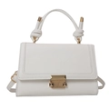 White crossbody bag with crocodile embossed flap and twisted handle in a variant view - White
