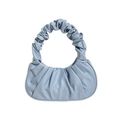Light blue ruched vegan leather handbag with pleated handle in minimalist cloud bag style - Sky Blue