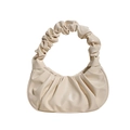 Chic beige ruched cloud bag in soft cream faux leather with pleated top handle style - Beige