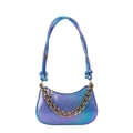 Schicke Laser-Schultertasche mit metallischer Fischschuppen-Textur und Goldkette - Dunkelblau