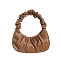 Brown pleated cloud shoulder bag in smooth faux leather with gathered handle - Brown