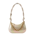 Rosafarbene schillernde Metallic-Schultertasche mit grober goldener Kette - Gold