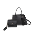 3-piece black quilted PU leather handbag set with tote, crossbody bag, and card holder - Black