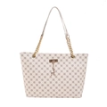 Borsa tote monogram beige con motivo a rombi e eleganti manici a catena dorata - Bianco
