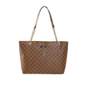 Borsa tote vintage marrone con motivi floreali e catene dorate su sfondo bianco - Giallo