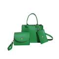 Green diamond lattice quilted handbag set including tote, crossbody bag and coin purse - Green