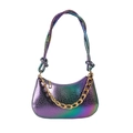 Y2K style purple gradient laser handbag with snake texture and gold metal chain - Purple