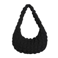 Fashionable black bubble textured shoulder bag with crescent shape and zip closure - Black