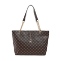 Borsa tote vintage marrone con monogramma floreale oro, cinturino pelle e ciondolo - Marrone