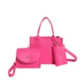Fuchsia quilted rhombus three-piece handbag set with gold hardware and shoulder strap - Rose Red