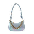 Iridescent light blue crossbody bag with snakeskin texture and chunky gold chain strap - Light Blue