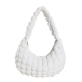 White hobo shoulder bag with textured bubble quilted fabric and matching strap - Off White
