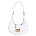 White hobo shoulder bag in smooth matte leather with a square gold metal clasp - White
