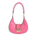 Pink leather hobo shoulder bag with a gold buckle clasp and minimalist half-moon shape - Pink