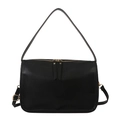 Minimalist black leather pillow bag with double zippers and gold-tone hardware for women - Black