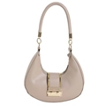 Beige minimalist crescent shoulder bag in smooth faux leather with gold buckle detail - Khaki