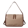 Minimalist beige tote bag with dark brown contrast piping and gold-tone metal hardware - Khaki